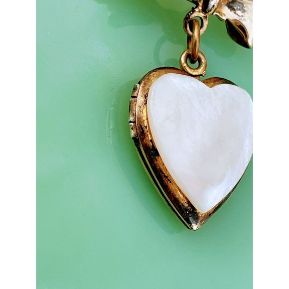 Vintage MOP Shell Sterling 10K GF Heart Locket Brooch - Picture 2 of 12